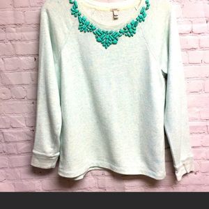Beautiful Crew Neck Turquoise beaded Sweater